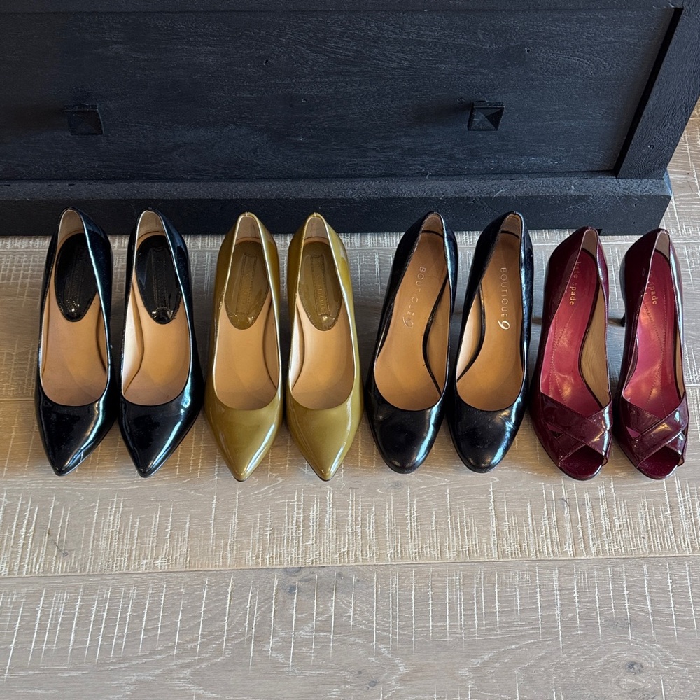 4 pair Patent Pointed-Toe Pumps (kate spade, Banana Republic, Nine West)